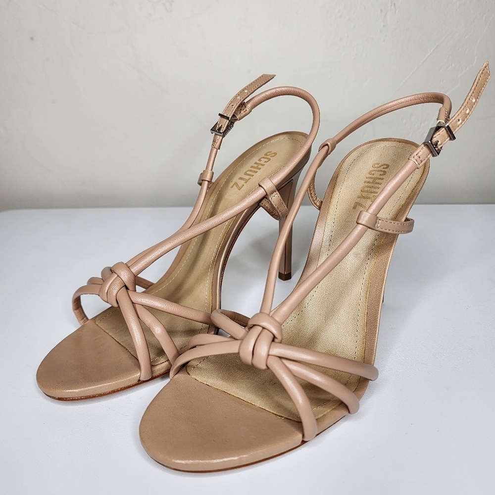 SCHUTZ Kelsie Tan Leather Strappy Stiletto Heels Size 8